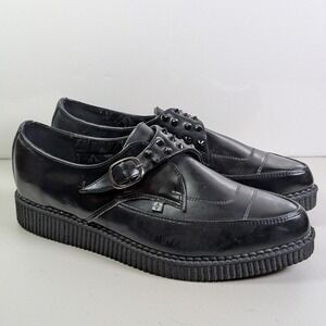 TUK Monk Buckle Pointed Creeper Black Leather Studded Strap US M‎ 13 US W15